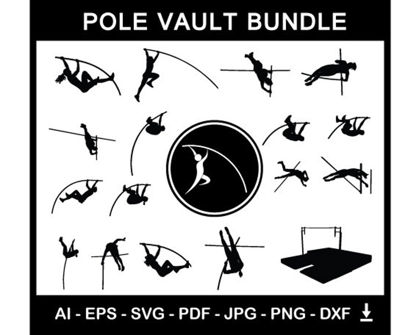 Pole Vault Game Silhouette Bundle Pole Vault Game Players With Logo and