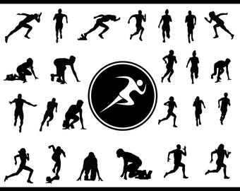 Sprint Silhouette Bundle | Sprint Players with Logo and Sprint Equipment | Digital Download Vector Files