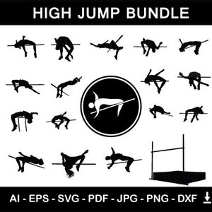 High Jump Silhouette Bundle | High Jump Players with Logo and High Jump Equipment | Digital Download Vector Files