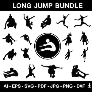 Long Jump Game Silhouette Bundle | Long Jump Game Players with Logo  | Digital Download Vector Files