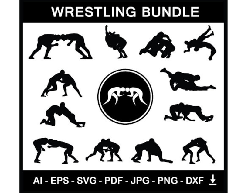 Wrestling Silhouettes Bundle Wrestling Players With Wrestling Logo and