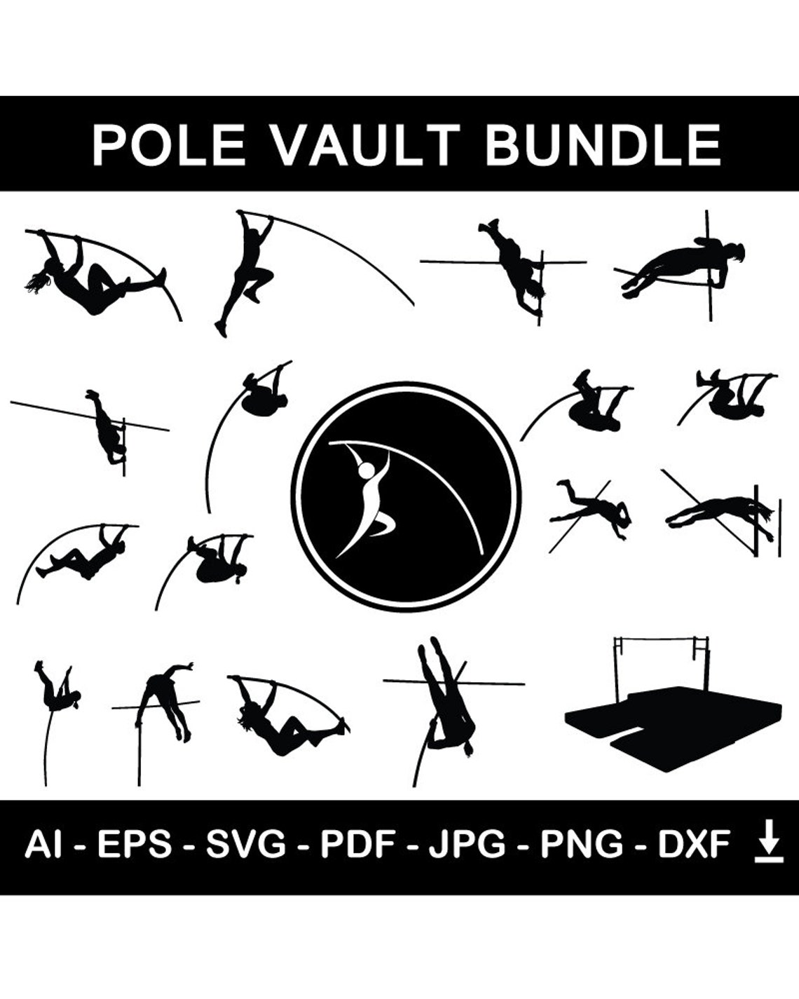 Pole Vault Game Silhouette Bundle Pole Vault Game Players With Logo and