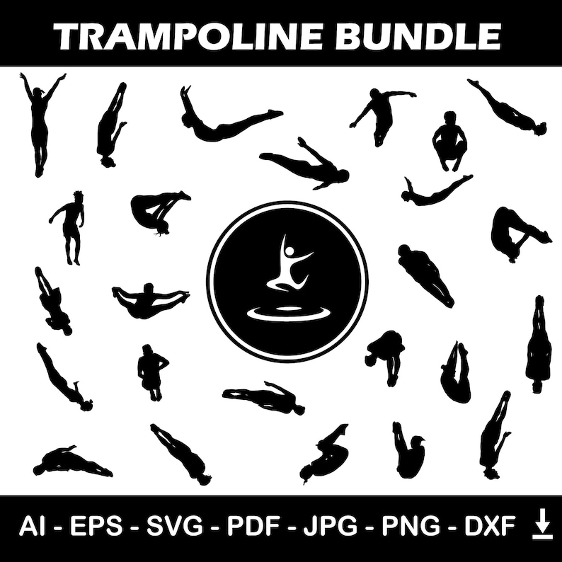 Software Trampoline Pattern Trampoline Silhouette Bundle | Trampoline Players With Logo and ...