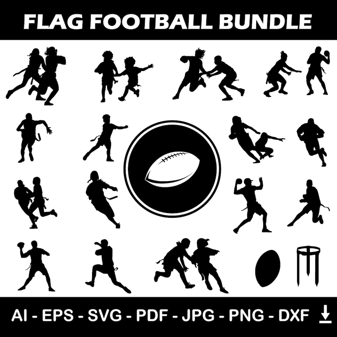 Flag Football Silhouette Bundle | Flag Football Players With Logo and ...