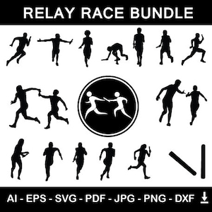 Relay Race Sport Silhouette Bundle | Relay Race Sport Players with Logo and Relay Race Equipment | Digital Download Vector Files