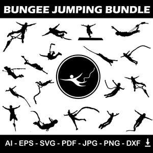 Bungee Jumping Silhouette Bundle | Bungee Jumping Players with Logo and Bungee Jumping Equipment | Digital Download Vector Files