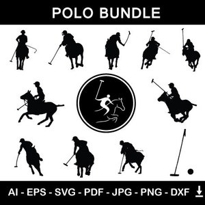 Polo Silhouette Bundle | Polo Players with Logo and Polo Equipment | Digital Download Vector Files
