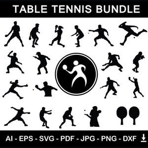 Table Tennis Silhouette Bundle | Table Tennis Players with Logo and Table Tennis Equipment | Digital Download Vector Files