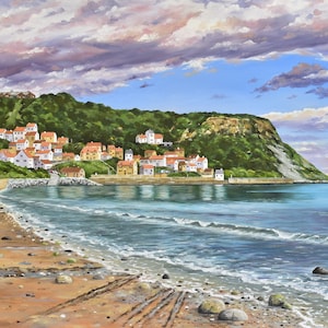 A4/A3 giclée print of Runswick Bay, from an original oil painting, North Yorkshire landscape art, contemporary artwork