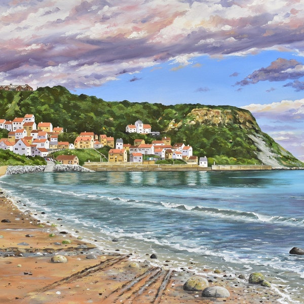 A4/A3 giclée print of Runswick Bay, from an original oil painting, North Yorkshire landscape art, contemporary artwork