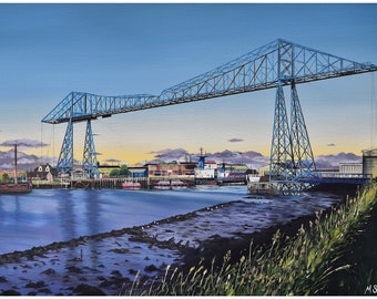 A4/A3 giclée print of Middlesbrough transporter bridge, from an original oil painting, Teesside landscape art, North Yorkshire artwork