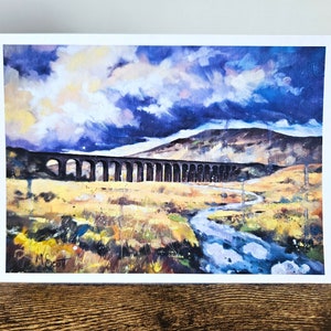 Cartão de felicitações do Viaduto Ribblehead baseado em pintura a óleo original, em branco por dentro