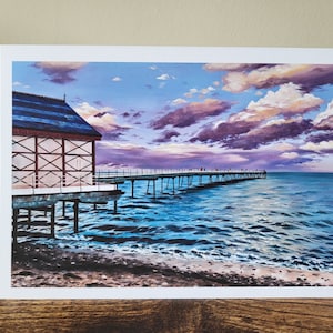 Saltburn pier greeting card based on original oil painting, blank inside