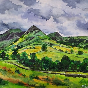 Original lake district watercolour landscape painting, watercolour on paper, Newlands Valley lakeland original art