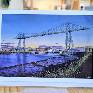 Transporter bridge greeting card based on original oil painting, blank inside