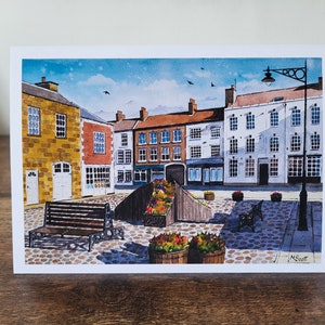 Stokesley high street, Stokesley Yorkshire  greeting card based on original watercolour painting, blank inside