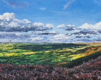 Peinture de paysage acrylique originale du Yorkshire du Nord, peinture sur toile des collines de Cleveland, art du paysage contemporain original