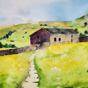 A4 giclée print of Muker, from an original watercolour painting, Yorkshire Dales landscape art, North Yorkshire artwork