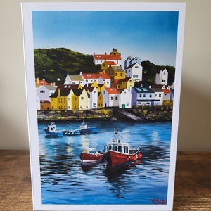 Biglietto di auguri Staithes basato sul dipinto a olio originale, vuoto all'interno