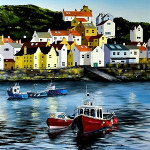 A4 giclée print of Staithes, from an original oil painting, Yorkshire landscape art, North Yorkshire artwork