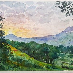 Orginial lake district landscape watercolour painting, watercolour on paper, Helm Crag Grasmere lakeland original art, contemporary artwork