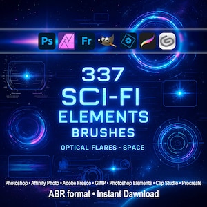 Elements de science-fiction, fusées optiques, vaisseau spatial et ABR spatial pour Photoshop, GIMP et plus, Elements, Adobe Fresco, Affinity Photo, Clip