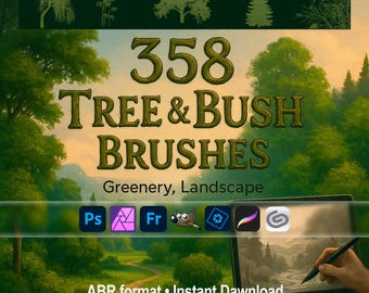 Tree & Bush Photoshop Brushes | Greenery, Withered Trees, Landscape ABR for GIMP, Procreate, Affinity