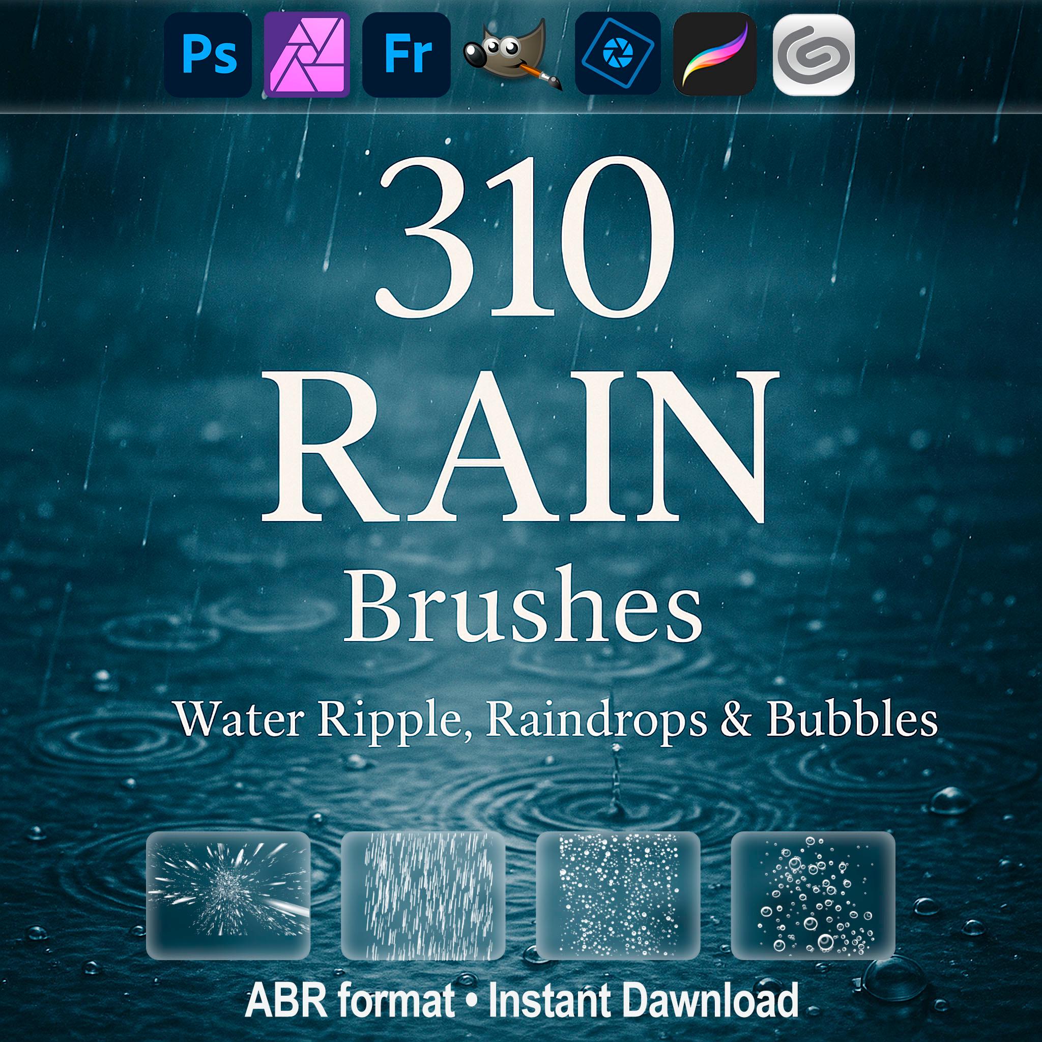 Rain Brushes – Water Ripple, Raindrops & Bubbles for Photoshop, GIMP ...