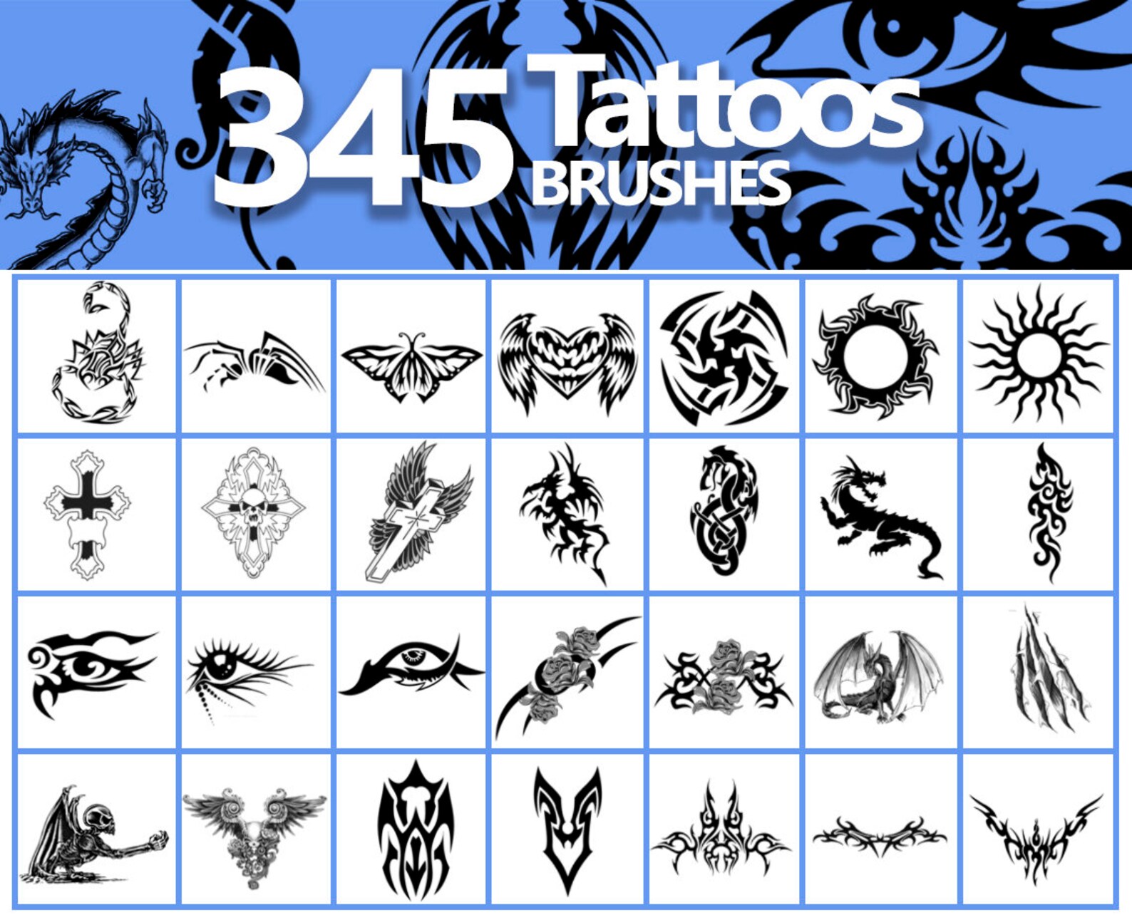 Tattoo Photoshop Brushes Decorative ABR Tribal Overlays | Etsy