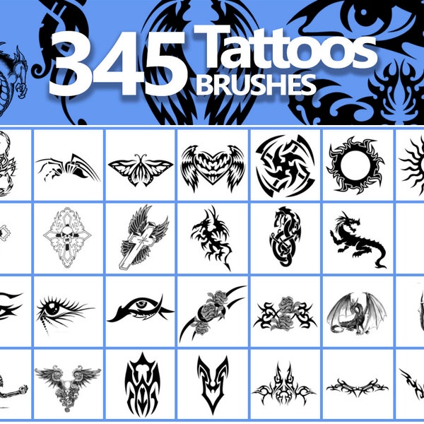 Tattoo Photoshop Brushes, Decorative ABR, Tribal Overlays, Ornamental Clipart, GIMP brushes, Abstract Scrapbook, Digital downloads