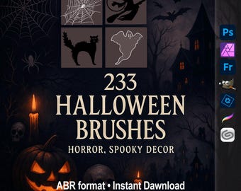 Halloween Brushes – Horror, Spooky Decor & Holiday ABR for Photoshop, GIMP, Procreate, Realistic halloween brushes, Web