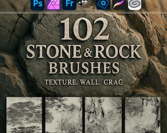 Stone & Rock Brushes – Texture, Wall, Crag ABR for Photoshop, GIMP, Procreate and More, Stone Wall, Rock ABR, Drawing stones