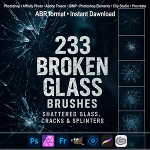Broken Glass Brushes – Shattered Glass, Cracks & Splinters ABR for Photoshop, GIMP Texture, Affinity Photo, Clip Studio