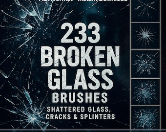 Broken Glass Brushes – Shattered Glass, Cracks & Splinters ABR for Photoshop, GIMP Texture, Affinity Photo, Clip Studio