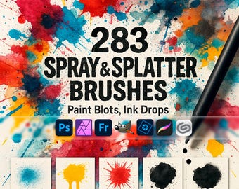 Spray & Splatter Brushes ABR | Paint Blots, Ink Drops, High-Res Texture for Photoshop, Procreate, GIMP and More