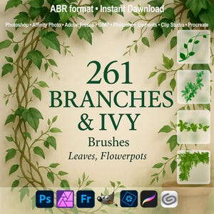 Branches & Ivy Brushes – Leaves, Flowerpots, Plants ABR for Photoshop, Procreate, GIMP and More Adobe Fresco