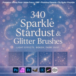 Pennelli Sparkle Stardust e Glitter – Effetti luce, Bokeh, Polvere di fata ABR per Photoshop, Procreate, GIMP e altro, Glitter dorato