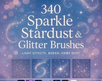 Sparkle Stardust and Glitter Brushes – Light Effects, Bokeh, Fairy Dust ABR for Photoshop, Procreate, GIMP & More, Golden glitter