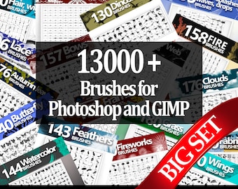 13000 Brushes for Photoshop and GIMP, Overlay, Brush clip art, Digital downloads, Halloween, Hair, Autumn, Fresco, Affinity Photo, Procreate