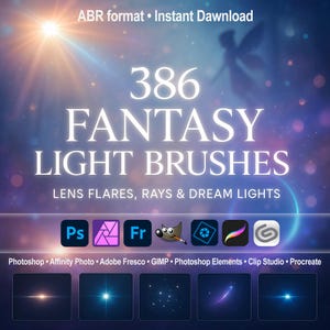 Fantasy Light Brushes – Lens Flares, Rays & Dream Lights ABR for Photoshop, Procreate, GIMP and More