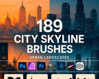 City Skyline Brushes – Urban Landscapes, Buildings & Architecture ABR for Photoshop, GIMP, Procreate, Elements, Adobe Fresco, Clip Studio