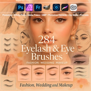 Eyelash & Eye Brushes – Fashion, Wedding and Makeup ABR for Photoshop, GIMP, Procreate and More, Overlays, Photoshop Elements, Fresco