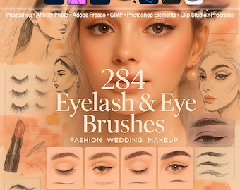 Eyelash & Eye Brushes – Fashion, Wedding and Makeup ABR for Photoshop, GIMP, Procreate and More, Overlays, Photoshop Elements, Fresco