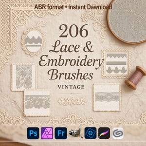 Lace & Embroidery Brushes | Vintage ABR for Photoshop, GIMP, Procreate, Affinity, Clip Studio