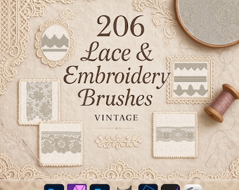 Lace & Embroidery Brushes | Vintage ABR for Photoshop, GIMP, Procreate, Affinity, Clip Studio