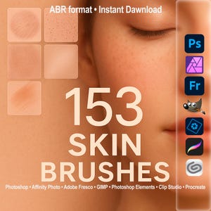Pinceaux Photoshop pour peau et cuir - Derma ABR pour GIMP, Procreate, Affinity, Clip Studio, maquillage numérique, ensemble de superpositions de textures
