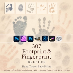 Footprint & Fingerprint Brushes Hand Traces, Baby Prints, Blood ABR for Photoshop, GIMP, Procreate, Elements, Adobe Fresco, Affinity Photo