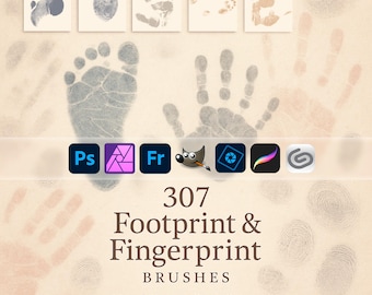Footprint & Fingerprint Brushes Hand Traces, Baby Prints, Blood ABR for Photoshop, GIMP, Procreate, Elements, Adobe Fresco, Affinity Photo
