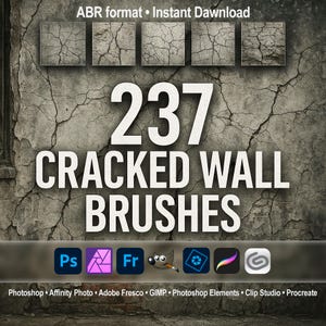 Cracked Wall Brushes – ABR Texture Set for Photoshop, GIMP, Affinity, Clip Studio, Procreate,  Digital overlay