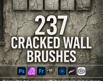 Cracked Wall Brushes – ABR Texture Set for Photoshop, GIMP, Affinity, Clip Studio, Procreate,  Digital overlay